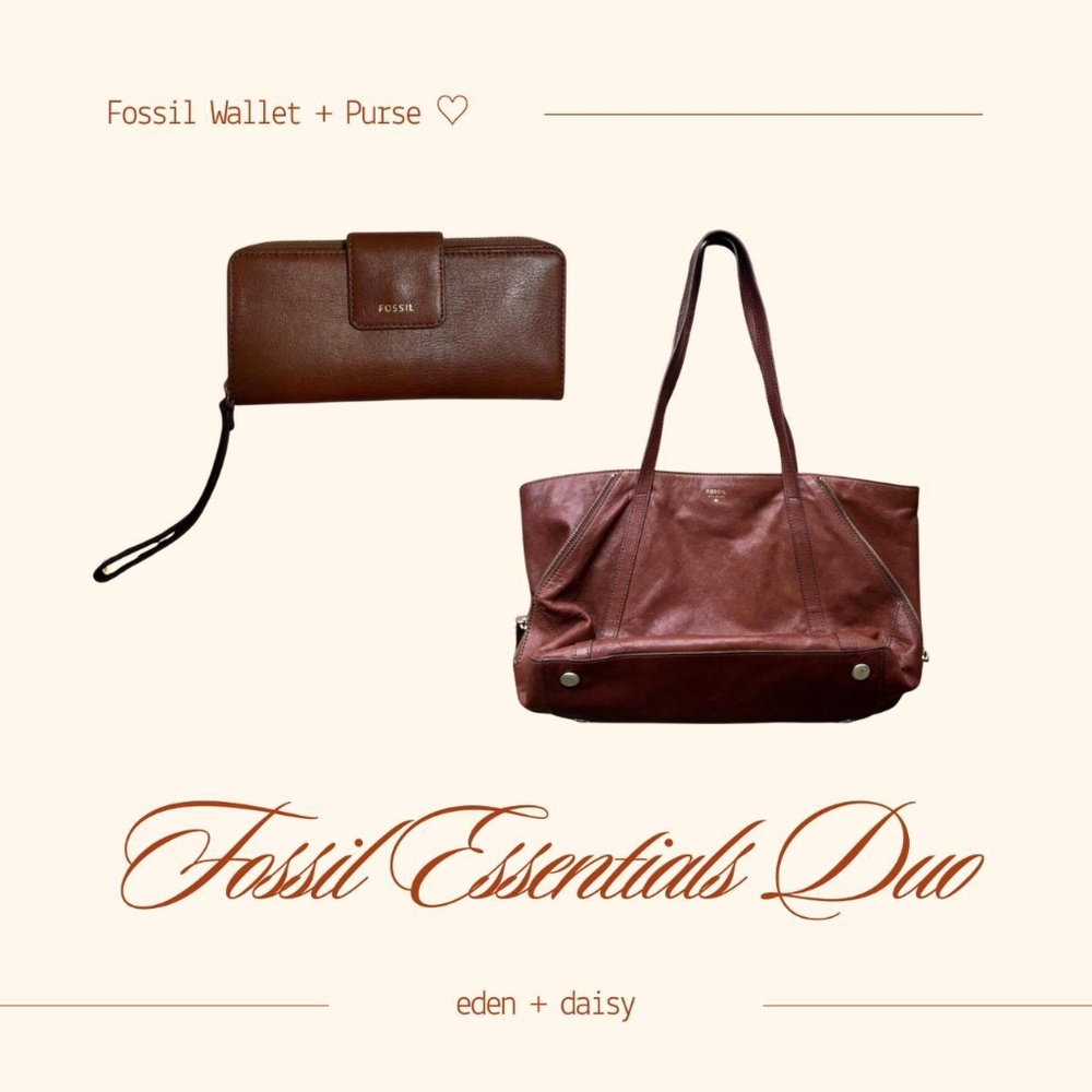 Brown Fossil Wallet + Purse Bundle
